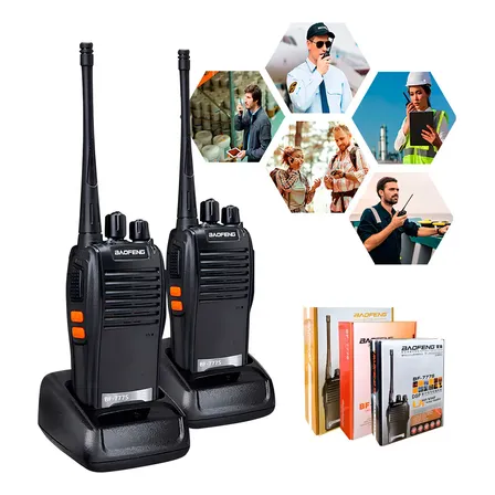 Kit 2 Radio Walk Talk Comunicador 16 Ch 12km Baofeng 777s Ht Cor Preto