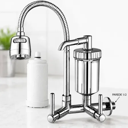 Torneira Com Filtro Com Purificador Agua Bica Flexível Gourmet para Cozinha Parede Luxo Ch