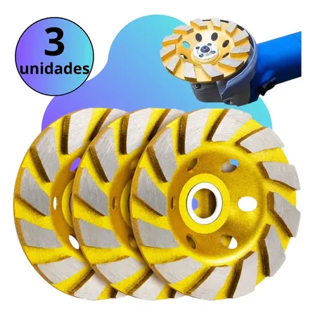 Rebolo Diamantado Kit 3 Discos Desbaste Turbo Esmerilhadeira Dourado