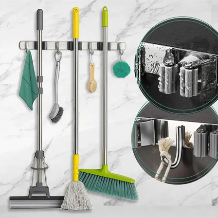 Suporte Inox Pendurar Vassoura Pá Rodo Mop Organizador 7 Acessórios Parede Porta Organizaç