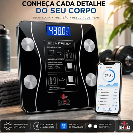 Balança Digital Bioimpedância Profissional smart imc 180kg Bluetooth Corporal Aparelho Alt