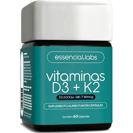 VITAMINA D3 + K2 Menaquinona-7 - Fórmula com Máxima Concentração e Biodisponibilidade - 60