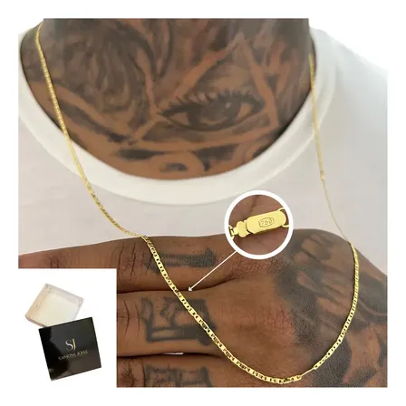 Corrente 2mm Masculina Banhada A Ouro 24k Não Desbota+brinde Dourado
