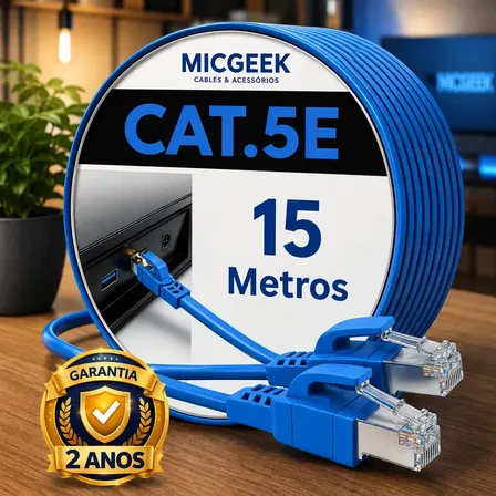 Cabo De Rede 15 Metros Internet Rj45 Lan Ethernet Crimpado Reforçado De Alta Qualidade Azu