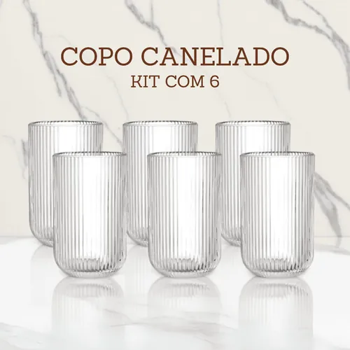 Jogo De Copos 6 Peças De Vidro Cameratta Canelado 420ml Suco Agua