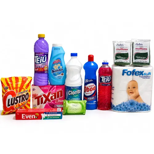 Cesta Kit Higiene e Limpeza 12 Itens Completo para Casa Produtos de Limpeza